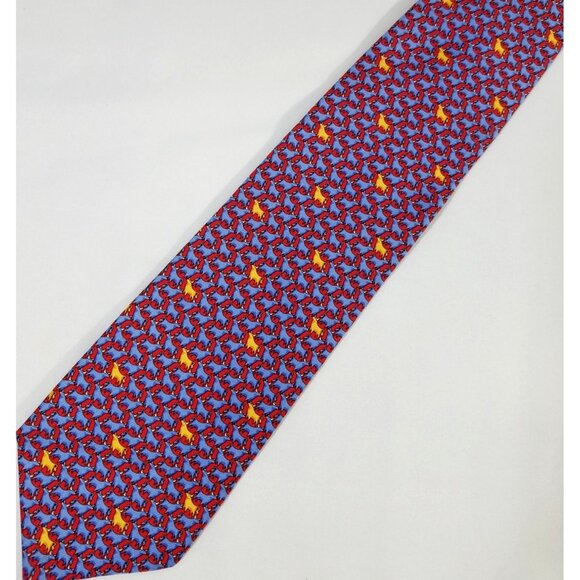 Jos A. Bank Mens Silk Tie Executive Collection Red Blue Cow Bull Steer Print - Picture 1 of 9